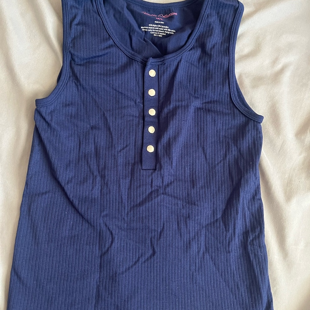 Navy Sleeveless Henley Top